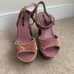 Zara mauve crushes velvet platform heeled sandal